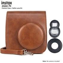 DSLR 카메라 필름 인스 팩스 미니 7 + 인스턴트 카메라 케이스 숄더 스트랩 셀키 렌즈 앨범 포토 프레임 스티커가있는 PU 가죽 캐리 백, 12 Case and Lens 7