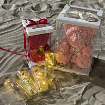 나루플랜트 LED 플라워베어&편지지 장미곰 로즈베어 비누베어 장미베어 장미꽃곰돌이 특별한편지지 여자친구 남자친구 100일 200일 300일 선물 기념일, 레드(소)