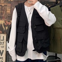 여름아메카지룩 자켓 조끼 남자 스트 주머니 힙합 아우터 카고베 레이어드룩 많은 패션