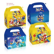 New Cartoon Sonic Party Supplies Boys Birthday Disposable Tableware Set Paper Plate Cup Napkins Baby, 29 candy box 4pcs