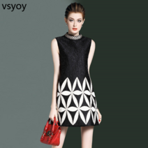 vsyoy 2022 년 봄 여성의 새로운 패션 민소매 둥근 목 중년 느슨한 높은 허리 슬림 수 놓은 원스텝 조끼 드레스
