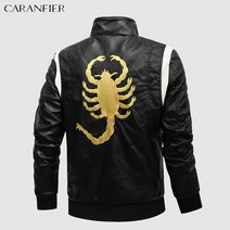 CARANFIER 남성 가죽 자켓 전갈 자수 모토 코트 의류 PU 겨울 윈드 브레이커 겉옷, [06] EU SIZE 3XL, [02] BLACK EMB NO Hooded