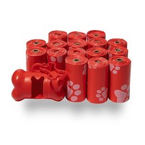 Best Pet Supplies 강아지 배변 봉투 찢어짐 방지 강아지 쓰레기 봉투 리필 d2w 수명 제어 플라스틱 기술, 15 Count (Pack of 16), Red