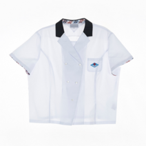 지앤제이 지앤제이 배색카라 더블버튼 여자 반팔 블라우스