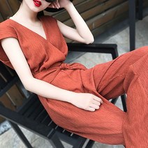 멜빵바지 점프슈트 점프수트 여름 슈트 프랑스 여자용 하이 엔드 반팔 점프 여자여름 웨이스트 드레이프 연령 감소