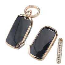 키에티 기아 신형 5버튼 스마트 차 키케이스 키홀더 + 분실방지 큐빅 전화번호판, KN01, 블랙 골드라인