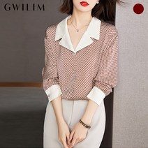 (귈림)[88까지] 미니버블 나염 쉬폰 카라블라우스(GAFBL009P)