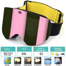 스키 보드 고글 바이크 성인용 스노우보드 자석 이중 편광 렌즈 남녀 공용 UV400 스노우, 15.Yellow Black Pink