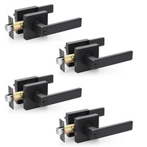 EHOMEWARE 입구 레버 도어 핸들 및 싱글 실린더 데드볼트 잠금 세트 [현관 또는 사무실] 오른쪽 왼쪽 문 튼튼함 - 매트 블랙 마감 1세트, 4 Pack, Entry - Lock with Keys