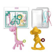 앙쥬치발기2종세트-기린(핑크)+원숭이(노랑)-집게색상램덤, 혼합색