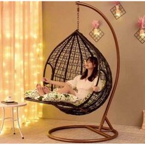 라탄그네의자 2인용 전원주택 행잉체어 둥지의자, H77-더블 블랙 (팔걸이+발)