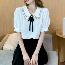[디아리스] 여름 리본 화이트 카라 블라우스 8295
