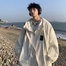 WZC 봄가을 남성 후드 자켓 골덴 코듀로이 오버핏 점퍼 아우터 캐주얼 빅사이즈 L~4XL