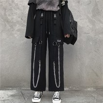 남성 와이드 조거 바지 빅사이즈 힙합 카고 팬츠 블랙 스트리트 면 체인 헐렁한 빈티지 펑크 하렘 탄성 허리
