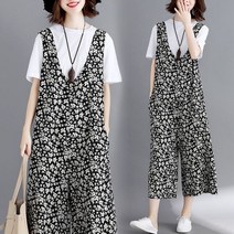 벨리타앤코 여성 멜빵바지 점프수트 린넨 7부 와이드 플라워mbk54