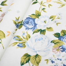 순면 옥스포드 원단 1yard 기준 플라워 시리즈, 장미 정원 블루 플라워