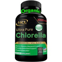Chlorella Capsules Organic 3000 mg - 금이 간 세포벽 푸른 녹조류 보충제 최고의 천연 해독 정화 식물 비타민 미네랄 엽록소 비건 단백질 분말 알약 Ma, 기본