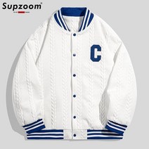 야구 점퍼 supzoom 슬리브 코튼 루즈핏 바시티 카디건 자수 레터 싱글 브레스트 캐주얼 봄버 재킷