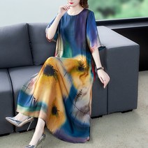엄마웃 중년여성 편한 데일리 루즈핏 고급실크 롱원피스 빅사이즈
