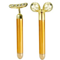 2in 1 얼굴 마사지 롤러 전동 3D 및 24K 펄스 T 모양 키트 팔 눈 코 스킨 케어 도구, 04 Gold No Box