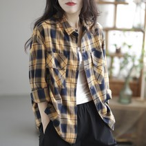 도오빠 윌로아 여성 체크 셔츠 빅사이즈 긴팔 겉옷 가을 겨울 오버핏 여자체크셔츠 프리사이즈