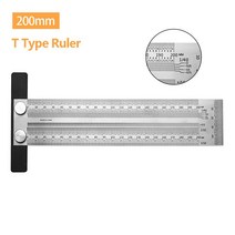 고정밀 스케일 T 자형 구멍 눈금자 스테인레스 스틸 목공 마킹 라인 게이지 목공 측정 도구, 200mmt-자