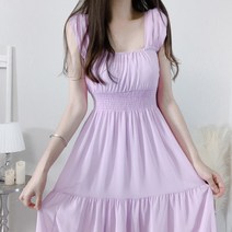 스퀘어넥 셔링 뷔스티에 캉캉 쉬폰 롱 원피스