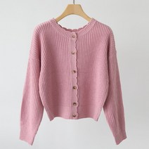 제니트 여성 루즈핏 라운드넥 데일리룩 레이어드 투웨이 양면 물결 긴팔 니트 가디건 셔스양면물결