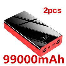 용접발전기 휴대용 캠핑 저소음 수동 가정용 비상 발전기 power bank 99000mah 충전 전원 은행 20000mah usb power bank 외부 배터리 충전기 for, 레드-99000mah-2pcs