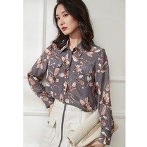 플라워상의 OHLADY 중량 누에실 실크 여성 긴 소매 고급 거물급 와이드 루즈핏 배가리기 와이셔츠 2312954669
