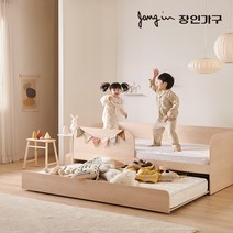 [3만원 즉시할인]장인가구 뉴피터 저상형 슬라이딩 2단 침대 SS 낮은포켓+7존포켓, 우드내추럴
