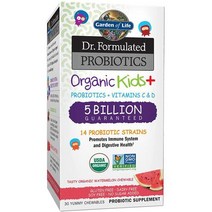 여성질유산균 다이어트 여성 질건강 변비 임산부유산균 Garden of Life Dr. Formulated 프로바이오틱스 Organic Kids+ Plus 비타민 C D 베리 체리, 냉장, 수박, 30 카운트(1팩)