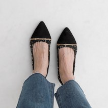 콤비 뾰족코 트위드 체인장식 플랫슈즈(1.3cm 기모안감) 11134