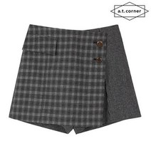 앳코너 블랙 폴리 혼방 체크 큐롯팬츠