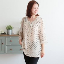 백합사 쉬폰 도트 진주네크라인 블라우스[PN355] 7부 여성용 이중쉬폰 마담 미시옷 중년의류 빅사이즈