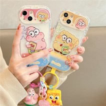 커플 아이폰14 프로 케이스 스폰지밥 귀여운 캐릭터 범퍼실리콘 거울케이스 호환 아이폰XS/11/12/13/14 프로맥스+키링 2종세트