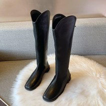 블랙 스퀘어 헤드의 팬 링 한국어 버전이지만 무릎 부츠 여성 V-mouth 슬림 부츠 높은 배럴 나이트 부츠 봄과 가을 여성 부츠