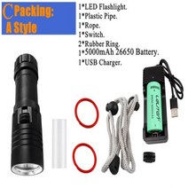 수중렌턴 XMLL2 LED 손전등 다이빙 라이트 방수 토치 18650 또는 26650 배터, C Packing  A Style+White Light