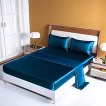 레이온 침대 시트 세트 장착 높이 35cm 퀸 킹 플랫 단색 침구 세트, Peacock blue