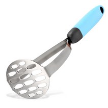 Potato Masher 스테인레스 스틸 미끄럼 방지 손잡이 야채 분쇄기 콩 비 푸드 으깬 감자 푸셔 Mashing Maker Ricer, Blue