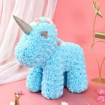 장미 유니콘 로즈베어 24cm Blue 커플 프로포즈 고백선물 +전용케이스 리본끈 기본제공, 1 블루