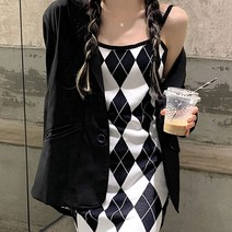 디아더컬러 아가일 체크 나시 미니 원피스