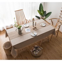 [제이지하우스] 린넨 방수 식탁보, 4인-직사각형 (140cm x 180cm), 월넛 스트라이프