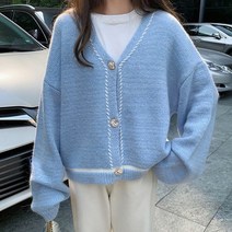 [랜덤플레이] 꽈배기 화이트 라인 파스텔 루즈핏 데일리 가디건