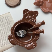 빈티지베어볼 곰돌이 그릇 접시 플레이트, 스푼&포크세트, 레몬옐로우