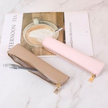 심플 모던 미니 가죽필통 펜케이스, 베이지