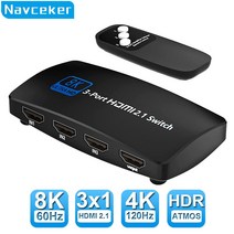 모니터 분배기 셀렉터 Nceker HDMI 2.1 스위치 8K 60Hz 4K 120Hz 2 인 1 아웃 3 HD 스위처 TV Xbox 시리즈 X 호환, 38740