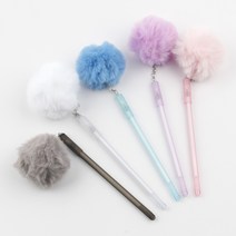 파스텔 털방울 장식 부드러운 밍크볼펜, 화이트