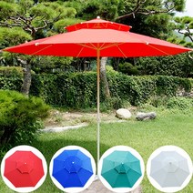 엉클트리 야외 테이블 야외용 원목 의자 파라솔 탁자 세트 피크닉4인양쪽등받이, 특대형 이층파라솔 레드