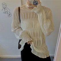 레이스 셔츠 주름 여성 이너웨어 가을겨울 고급 코디 스웨터 쉬폰 상의 3860046103